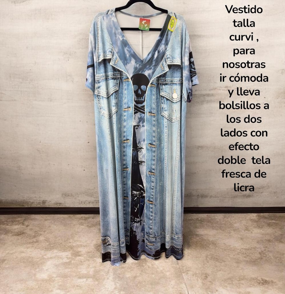 VESTIDO LARGO LICRA FRIA , EFECTO DOBLE ( TALLA G )