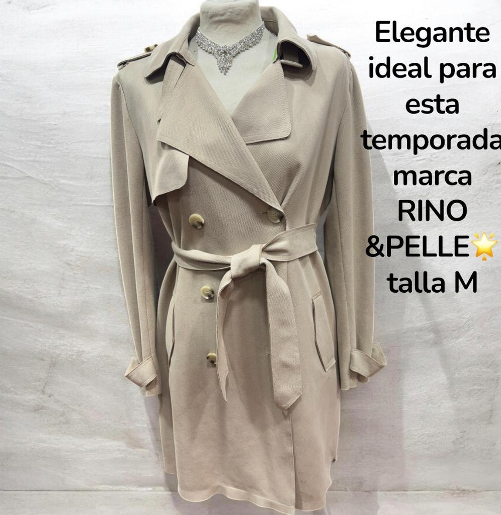 Elegante trench, tacto suave, talla M, marca RINO&PELLE